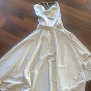 Showpo light gold/cream satin cowl neck knee length dress